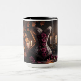 Caneca Espartilho Gótico Vitoriano Rosas Roxas Outono