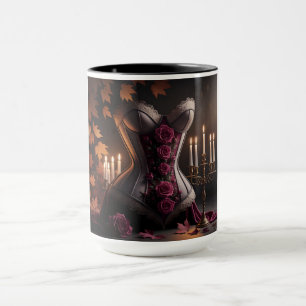 Caneca Espartilho Gótico Vitoriano Rosas Roxas Outono