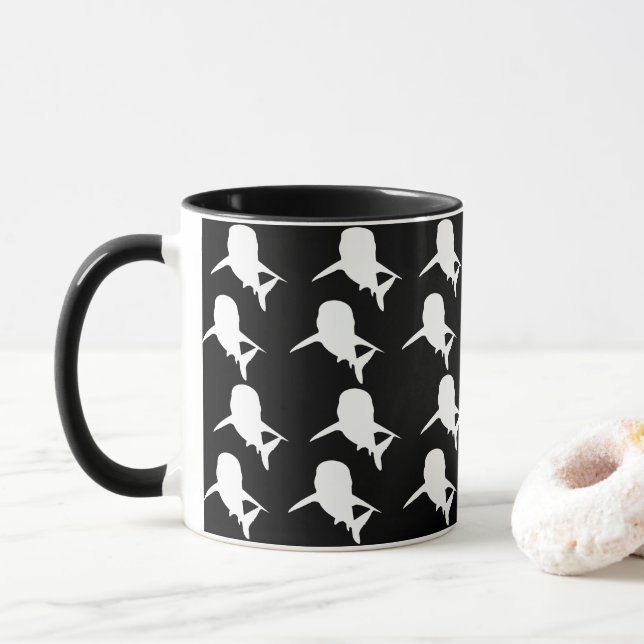 Caneca Espelho de baleia de tubarão-sombra preto e branco (Com Donut)