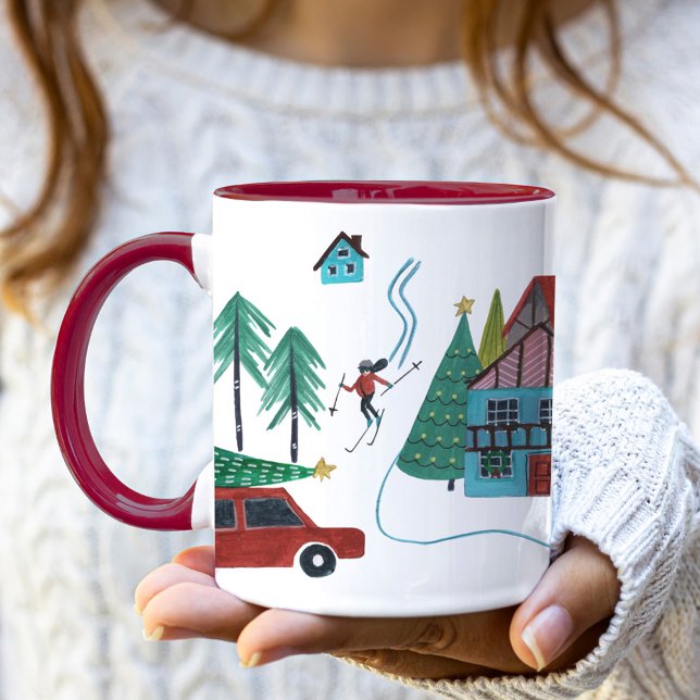 Caneca Espião Nórdico na Vila Natal (Cute Nordic skiing Village Christmas Mug)