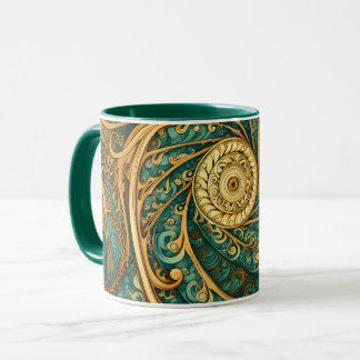 Caneca Espirais em verde e Dourado