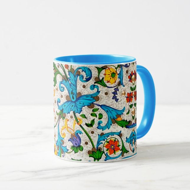 Caneca ESPIrais FLORAIS AZUIS RENASCENTISTAS FLORENTINOS, (Frente Esquerda)