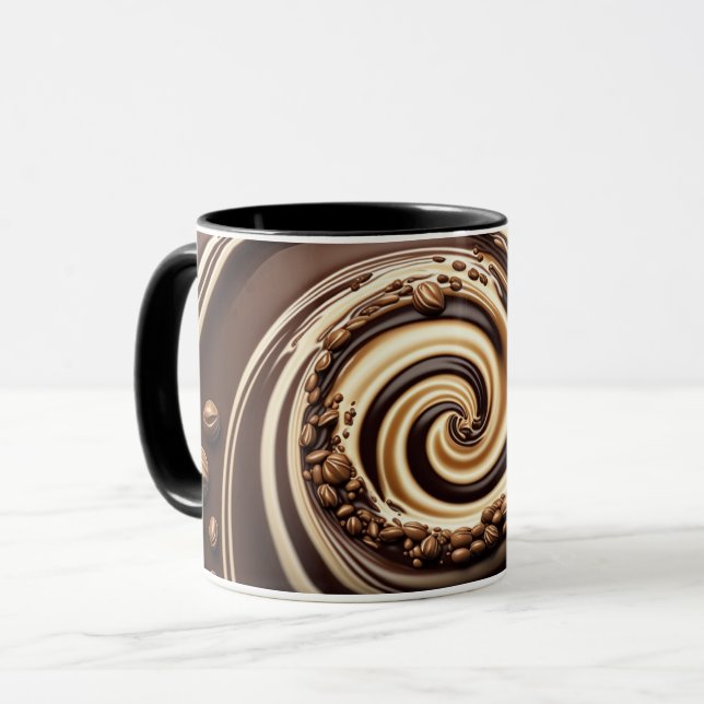 Caneca Espiral de Grão de Café em Tons de Chocolate e Cre (Frente Esquerda)