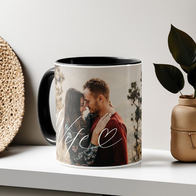Caneca Esposa Script Heart Grateful para fotos a cada mom (Wife Script Heart Grateful for Every Moment Photo Mug)
