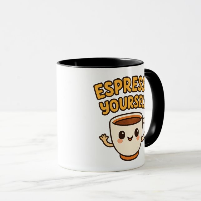 Caneca Espresse-se | Design de Pun de Café Bonito e Engra (Frente Esquerda)