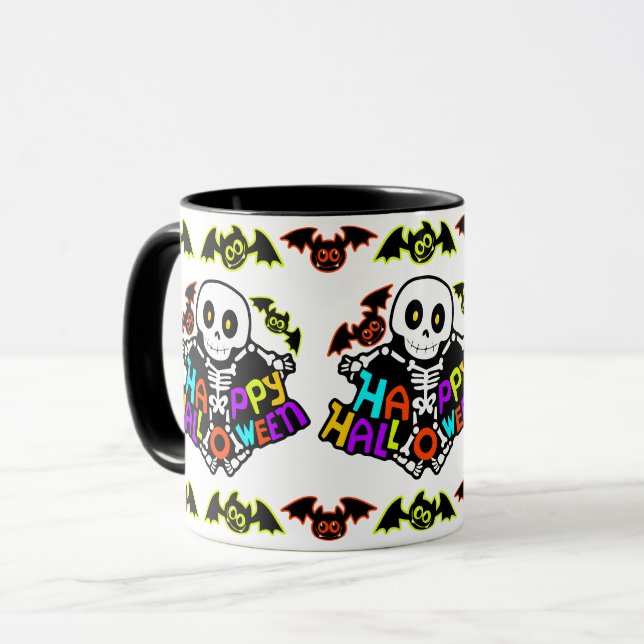 Caneca Esqueleto e Morcegos Caprichosos de Halloween (Frente Esquerda)