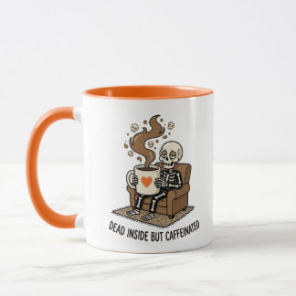 Caneca Esqueleto Morto Por Dentro mas Cafeinado Humor de