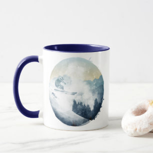 Caneca Esquiador de Neve Fofa na Montanha em Declive