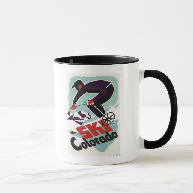 Caneca Esquiador de Roupas Preto e Roxo (Direita)