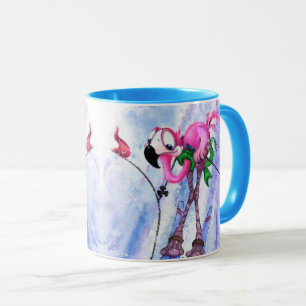Caneca Esquiador Flamingo Rosa Engraçado - Quadrinha de 