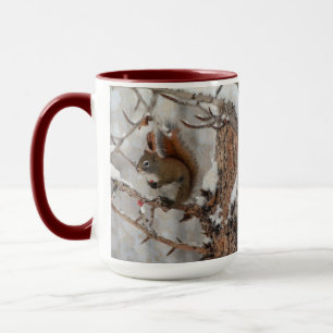 Caneca Esquilo de inverno, neve e berries vermelhos Desig