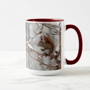 Caneca Esquilo de inverno, neve e berries vermelhos Desig