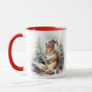 Caneca Esquilo de Natal lendo