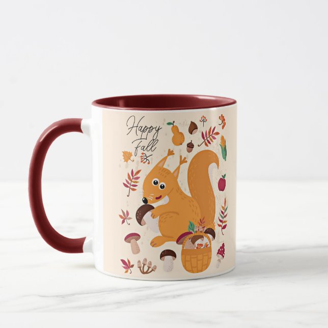 Caneca Esquilo fofo de outono com texto personalizado   (Esquerda)