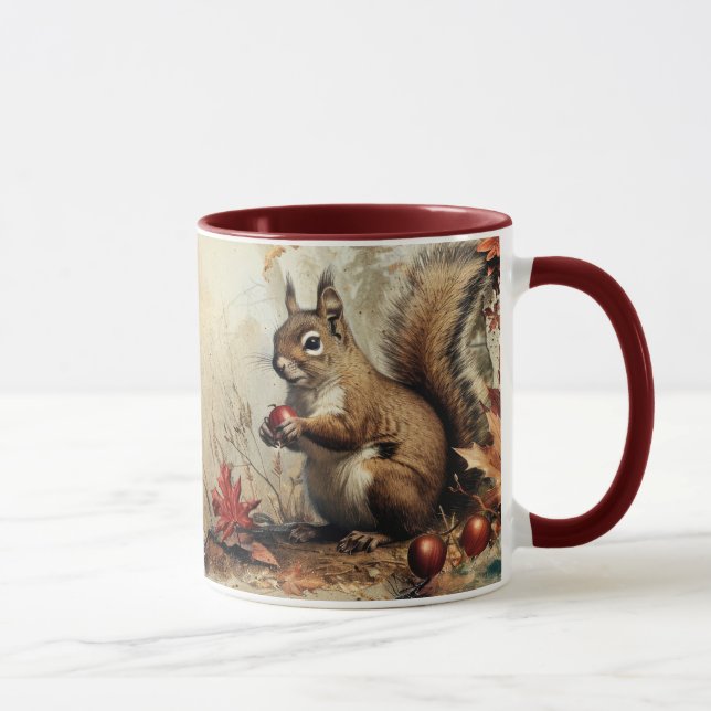 Caneca Esquilo Vintage e Bolotas no outono (Direita)