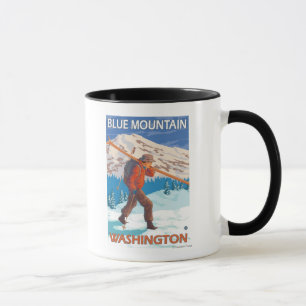 Caneca Esquis da neve do carregando do esquiador -