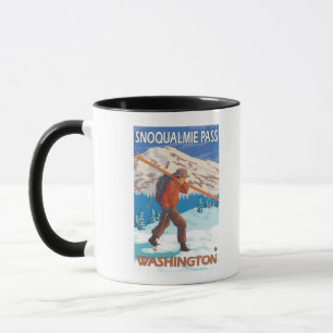 Caneca Esquis da neve do carregando do esquiador -