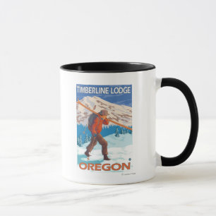 Caneca Esquis da neve do carregando do esquiador -
