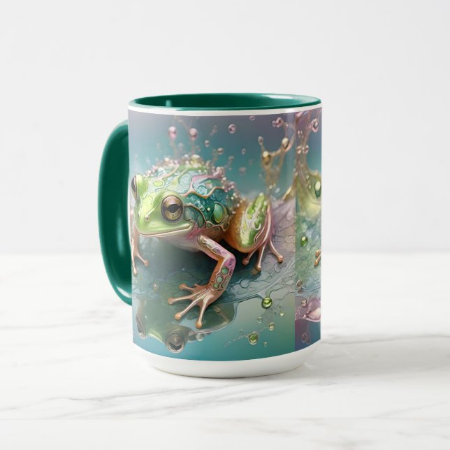 Caneca "Essência Esmeralda: Sapo Verde na Arte Fractal" (Frente Esquerda)