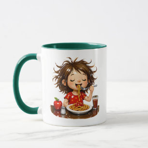 Caneca Esta ilustração adorável mostra uma menina feliz