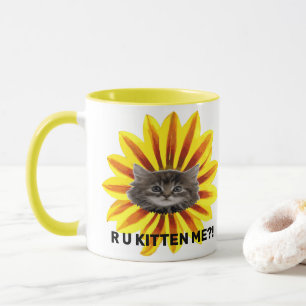 Caneca ESTÁ ME BRINCANDO?! Rosto de Gatinho com Girassol 