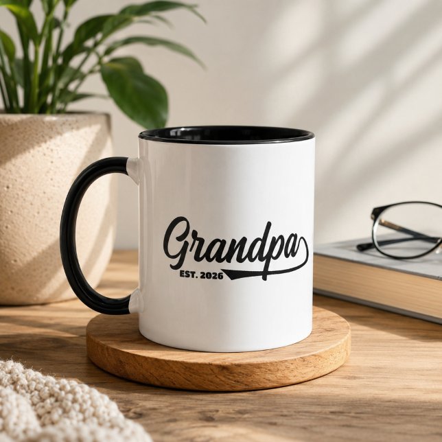 Caneca Estabelecido Novo Vô Est data Tipografia  (new grandpa mugs grandfather for him typography papa pregnancy script grandparent gifts ideas)