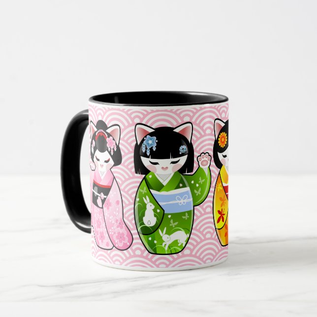 Caneca Estação afortunada japonesa do gato quatro de (Frente Esquerda)