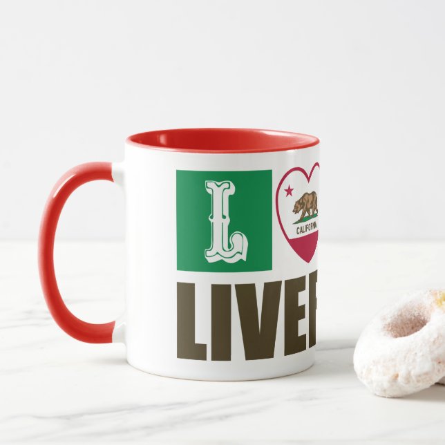 Caneca Estado da Califórnia Flag Heart Livermore (Com Donut)