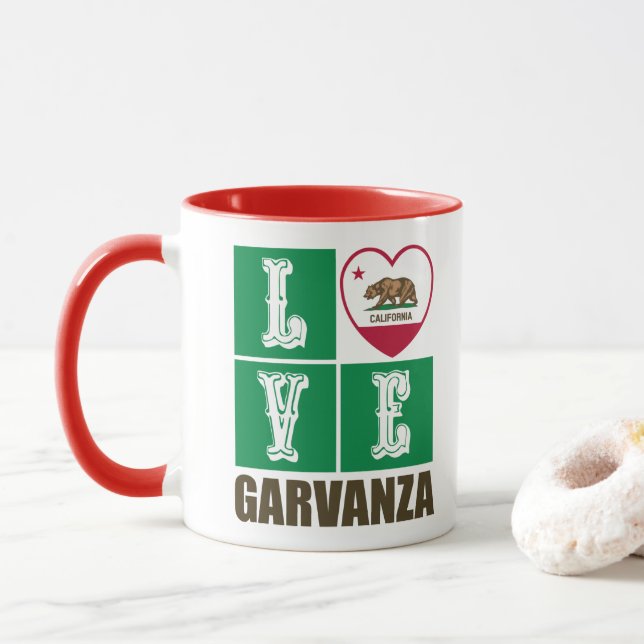Caneca Estado da Califórnia Flag Heart Love Garvanza (Com Donut)