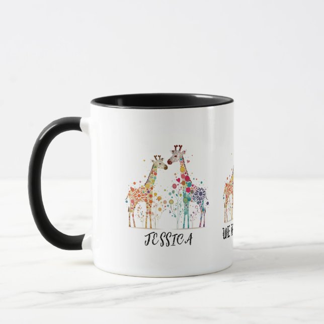 Caneca Estamos apaixonados por duas girafas, design (Esquerda)