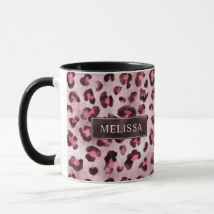 Caneca Estampa Animal Leopardo Rosa Com Folha Falsa E Nom
