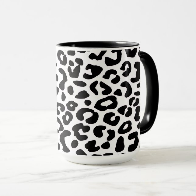 Caneca Estampa Clássica de Leopardo Preto e Branco (Frente Esquerda)