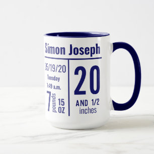 Caneca Estatística de Nascimento de Bebê Menino Azul Meia