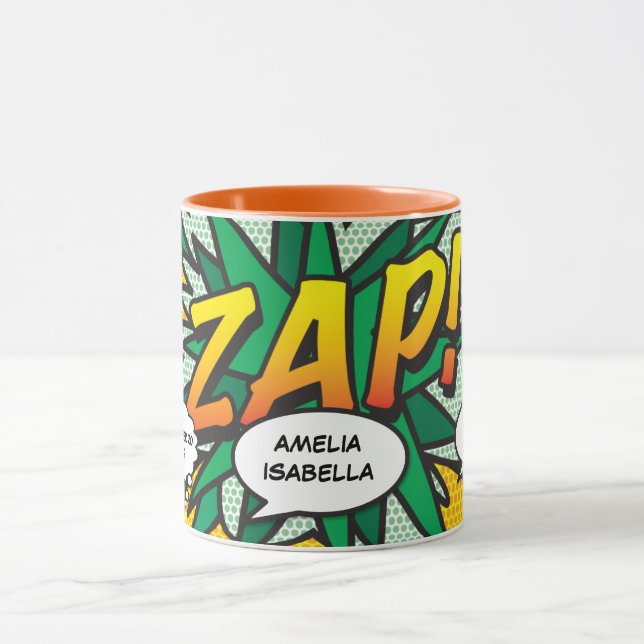 Caneca Estatísticas de Nascimento do Bebê Quadrinho Arte  (Centro)