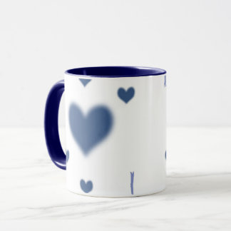 Caneca Estético Padrão de Coração Borrado Azul Suave de D