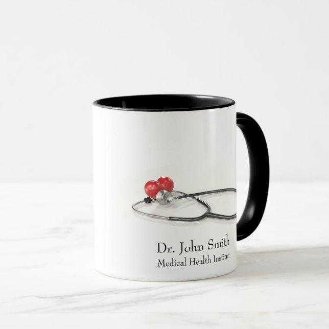 Caneca Estetoscópio com Coração | Cuidados Médicos & Saúd (Frente Esquerda)