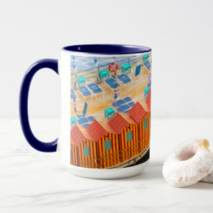 Caneca Estilo alaranjado e azul chique da praia das