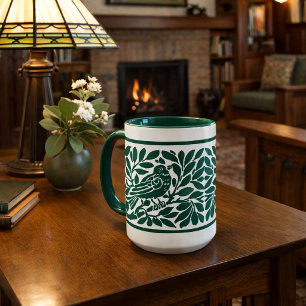 Caneca Estilo Artes e Ofícios Pássaro no Ramo
