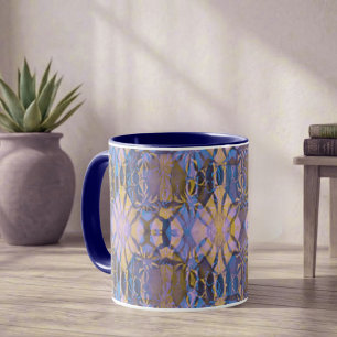 Caneca Estilo Batik Azul, Amarelo e Roxo