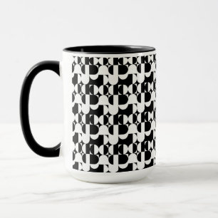 Caneca Estilo Bauhaus Preto E Retro Geométrico Branco