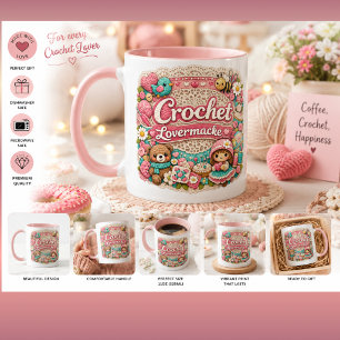 Caneca Estilo Crochê Fofa de Viciado em Chá Aman