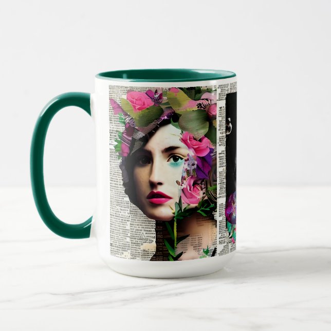 Caneca Estilo de Colagem de Papel | Vintage Damas (Esquerda)