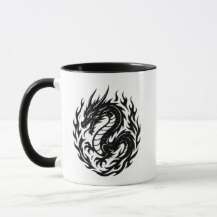 Caneca Estilo de Tatuagem de Dragão de Fogo Enrolado