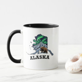 Caneca Estilo de Tatuagem do Alasca - Luzes de Norte, Gri