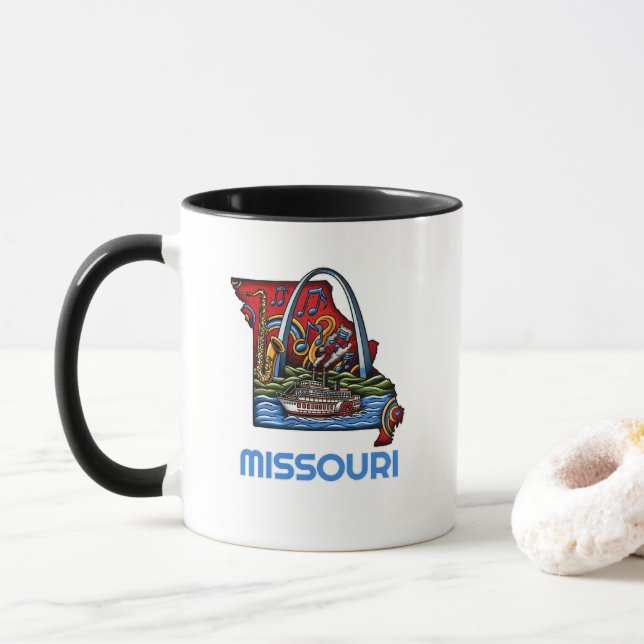Caneca Estilo de Tatuagem do Arco da Porta do Rio Missour (Com Donut)