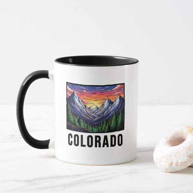 Caneca Estilo de Tatuagem do Estado do Colorado Montanhas (Com Donut)