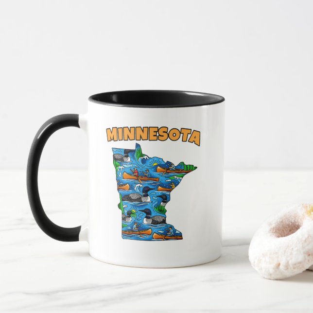 Caneca Estilo de Tatuagem em Contorno de Minnesota (Com Donut)