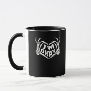 Caneca Estou bem, Dia de as Bruxas engraçado, o esqueleto