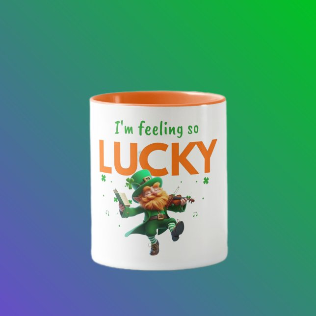 Caneca Estou Me Sentindo Tão Sortudo Leprechaun Dançante  (Criador carregado)