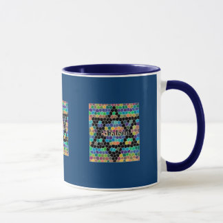 Caneca Estrela de Davi Mosaico-Shalom/Azul Marinho